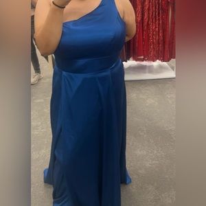 One shoulder bohemian goddess style bridesmaid dress.